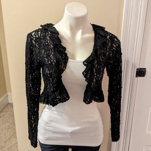 Vintage Arthur Harland black ruffle cropped lace jacket with beading size small